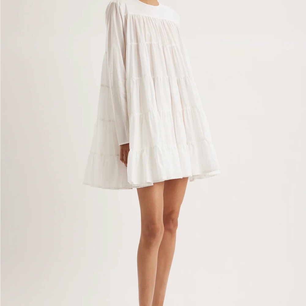 Merlette Ivory Tiered Long-Sleeve Mini Dress